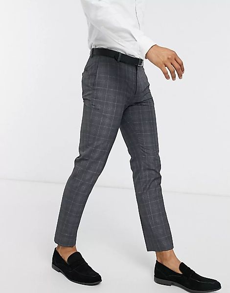 Burton Menswear – Enge, elagante Hose in Grau & Blau kariert günstig online kaufen