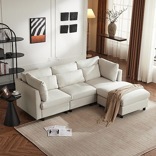 Merax 3-Sitzer mit Hocker, XXL Sofa, günstig online kaufen