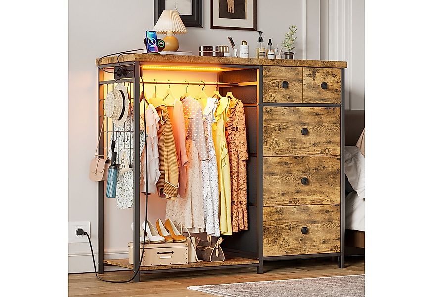 TWSOUL Garderoben-Set 3-in-1 Schubladenschrank 5 Schublade, mit LED, 2 USB günstig online kaufen