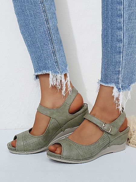 Plus Size Damen Lässiger offener Peep Toe Atmungsaktiver hohler Hakenschlau günstig online kaufen