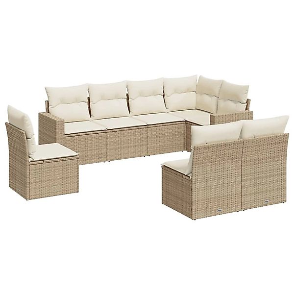 vidaXL 8-Tlg Garten-Sofagarnitur mit Kissen Beige Poly Rattan 3219058 günstig online kaufen