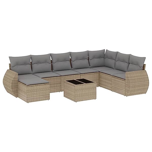 vidaXL 9-Tlg Garten-Sofagarnitur mit Kissen Beige Poly Rattan 3254106 günstig online kaufen
