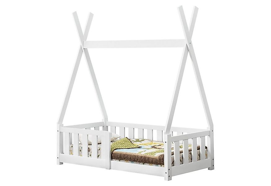 en.casa Kinderbett, Helsingborg Tipi Bett 70 x 140 cm Kiefernholz Weiß günstig online kaufen