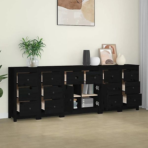 Vidaxl 5-tlg. Sideboard-set Schwarz Massivholz Kiefer günstig online kaufen