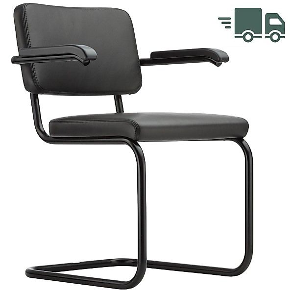 THONET Stahlrohr-Freischwinger S 64 PV | Polstersitz Nappa Naturleder schwa günstig online kaufen