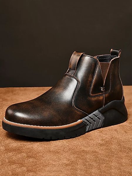 Herren Vintage Outdoor Work Style Elastischer Slip On Casual Leder Stiefel günstig online kaufen
