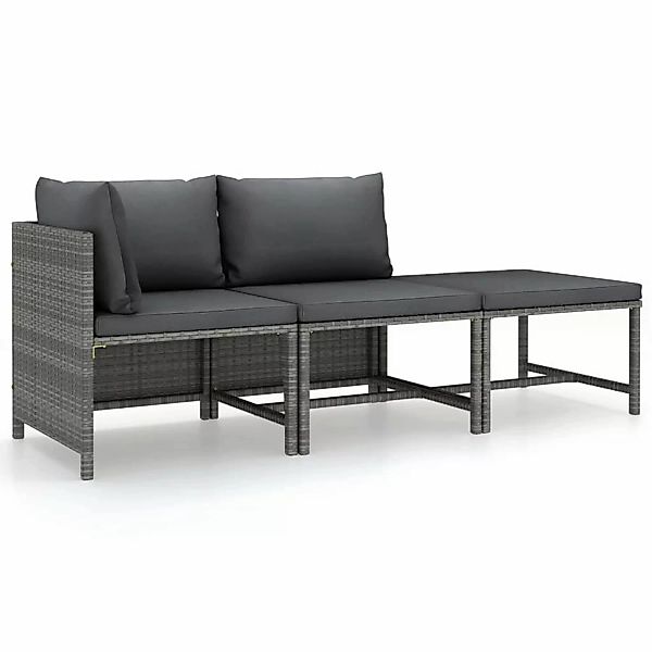 vidaXL 3-tlg Garten-Lounge-Set mit Kissen Poly Rattan Grau Modell 7 günstig online kaufen