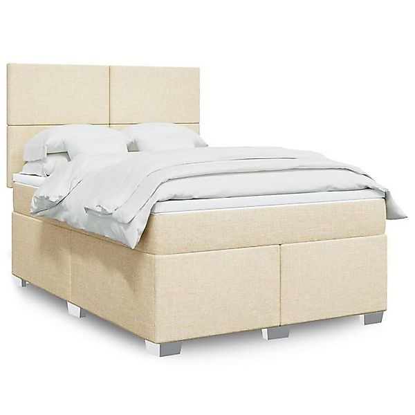 vidaXL Boxspringbett, Boxspringbett mit Matratze Creme 140x200 cm Stoff günstig online kaufen