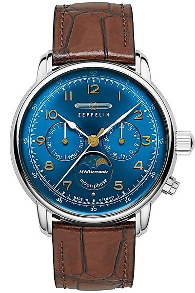 ZEPPELIN Quarzuhr 100 Jahre Mediterranée Mondphase Braun/Blau günstig online kaufen