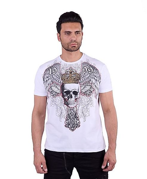 Denim Distriqt T-Shirt Herren SLIM FIT Totenkopf T-Shirt mit Strass Weiß XL günstig online kaufen