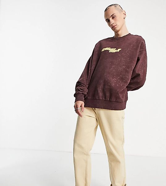COLLUSION – Oversize-Sweatshirt mit Print und Acid-Waschung in Burgunderrot günstig online kaufen