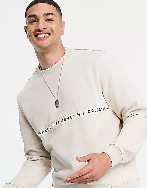 Parlez – Farr – Sweatshirt mit Zierband in Ecru-Neutral günstig online kaufen