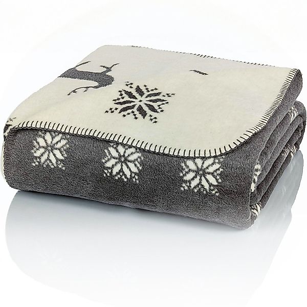 Wolldecke Couch Kuscheldecke Baumwolle, Rentier Grau-Beige, günstig online kaufen