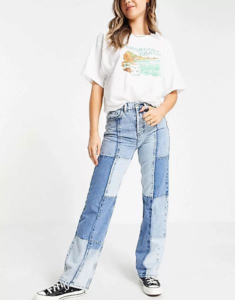 Topshop – Jeans mit geradem Bein im 90er-Stil, in Patchwork-Optik und ausge günstig online kaufen