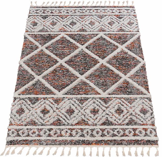 Paco Home Hochflor-Teppich "Monza 651" rechteckig 34 Höhe meliert, Rauten M günstig online kaufen
