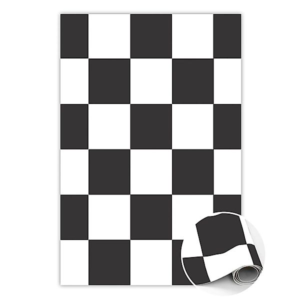 Tulup Teppich Schachbrett Vloerkleed Op Vinyl 80x120 cm Schwarz Vinyl Vloer günstig online kaufen