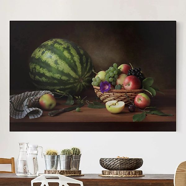 Leinwandbild Küche - Querformat Stillleben mit Melone günstig online kaufen