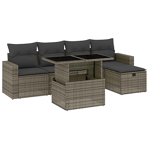 vidaXL 6-Tlg Garten-Sofagarnitur mit Kissen Grau Poly Rattan 3274810 günstig online kaufen