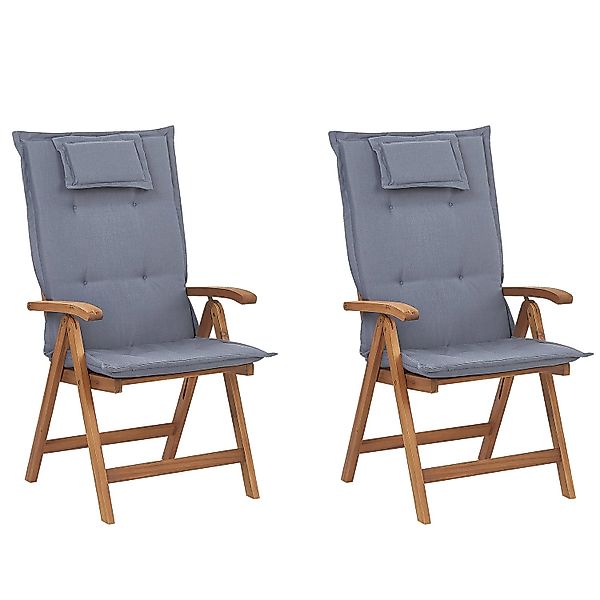 Beliani Gartenstuhl Heller Holzfarbton Blau 69x54x105 günstig online kaufen