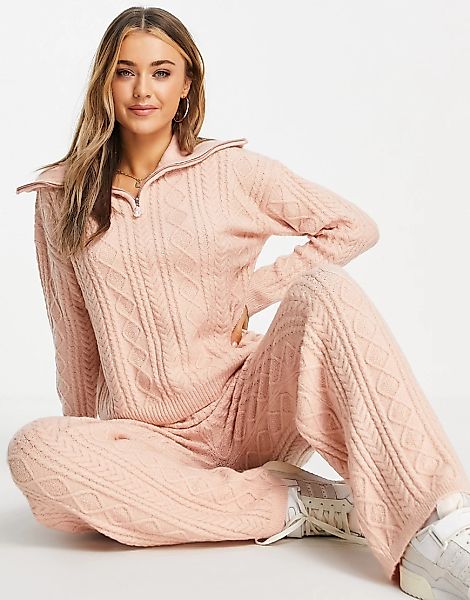 Miss Selfridge – Pullover mit Zopfstrick, Kunstperlen und halbem Reißversch günstig online kaufen