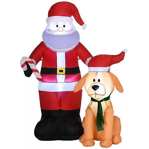 Outsunny 157 cm Aufblasbarer Weihnachtsmann mit Hund Selbstaufblasende Weih günstig online kaufen
