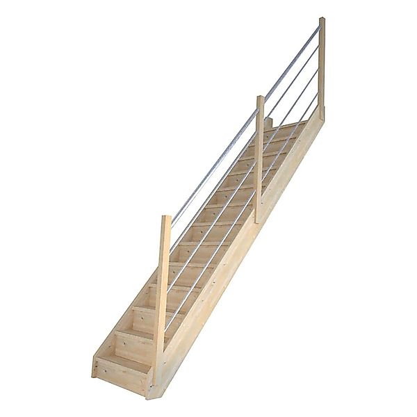 StarWood Treppe Korfu Fichte Gerade Setzstufen Holz-Edelstahl-Geländer Rech günstig online kaufen