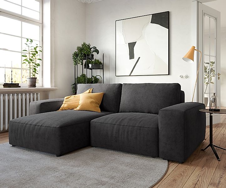 Ecksofa Lanzo 230x155 cm Mikrofaser Schwarz Recamiere variabel günstig online kaufen