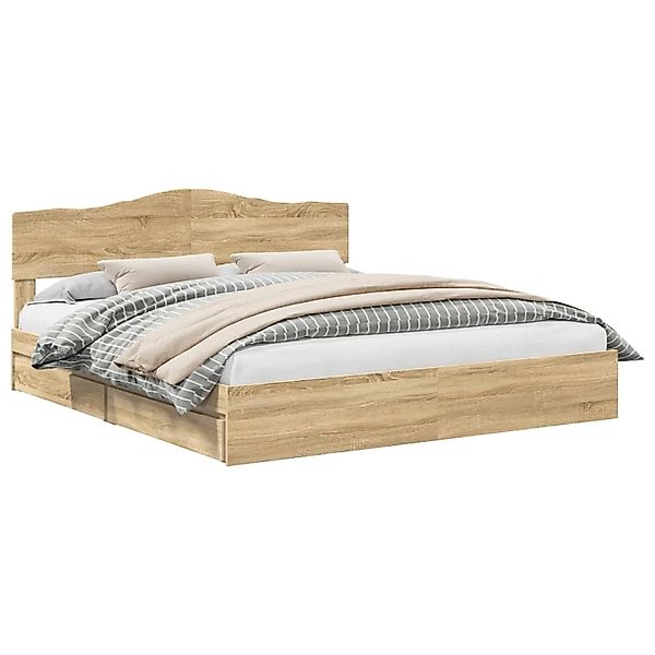 vidaXL Stauraumbett Sonoma-Eiche 200 x 200 cm Holzwerkstoff 3413063 günstig online kaufen