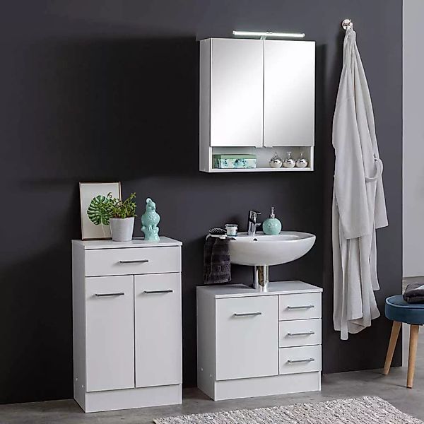 Badezimmermöbel Set in Weiß 110 cm breit (dreiteilig) günstig online kaufen