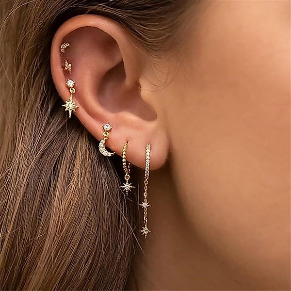 RWEUOQ Ohrhänger-Set Ohrhänger-Set Kettensternohrringe Piercing lange günstig online kaufen