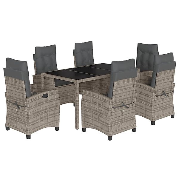 vidaXL 7-Tlg Garten-Essgruppe mit Kissen Grau Poly Rattan 3212648 günstig online kaufen