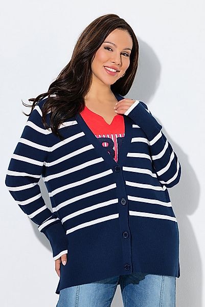 Ulla Popken Strickjacke Strickjacke Ringel V-Ausschnitt Langarm günstig online kaufen