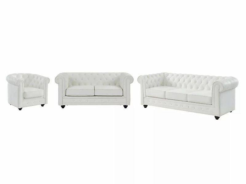 Sofas 3-Sitzer, 2-Sitzer & Sessel - Kunstleder - Weiß - CHESTERFIELD günstig online kaufen