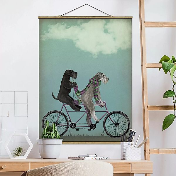 Stoffbild Tiere mit Posterleisten - Hochformat Radtour - Schnauzer Tandem günstig online kaufen