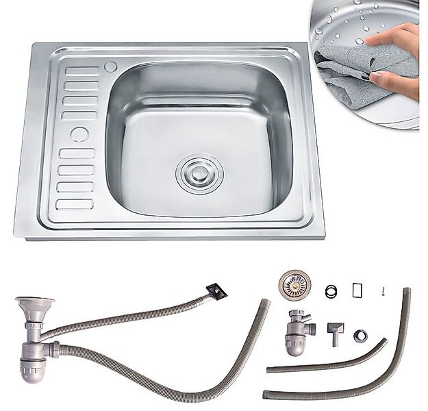 Mucola Edelstahlspüle 60x50CM Einbauspüle Eckig Edelstahl mit Ablage Küchen günstig online kaufen