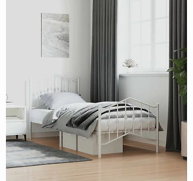 furnicato Bett Bettgestell mit Kopf- und Fußteil Metall Weiß 90x200 cm günstig online kaufen