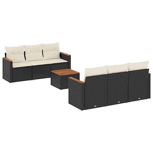 vidaXL 7-Tlg Garten-Sofagarnitur mit Kissen Schwarz Poly Rattan 3225790 günstig online kaufen