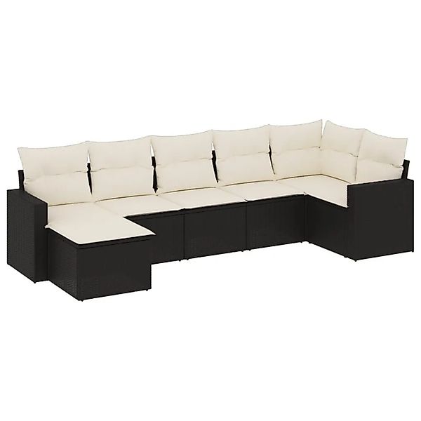 vidaXL 7-Tlg Garten-Sofagarnitur mit Kissen Schwarz Poly Rattan 3251613 günstig online kaufen