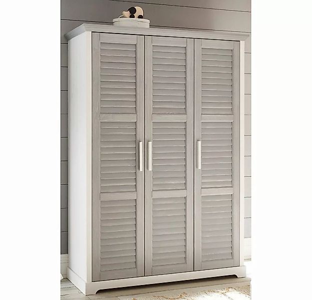 Lomadox Kleiderschrank AVON-78 Kiefer massiv weiß, grau, 3 Türen, 2 Kleider günstig online kaufen