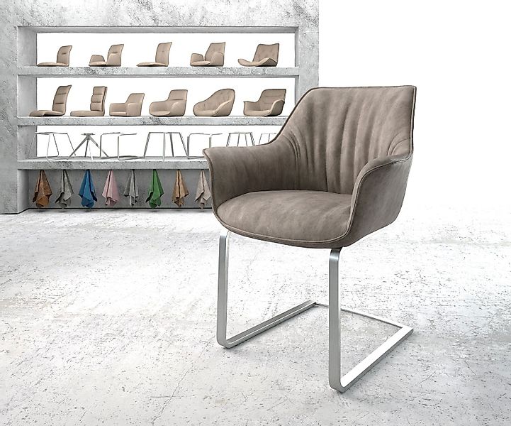 Freischwinger Keila-Flex mit Armlehnen Mikrofaser Taupe Vintage Freischwing günstig online kaufen