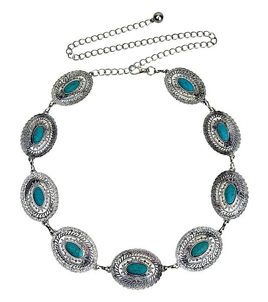 Ella Jonte Kettengürtel silber türkis 75 - 110 cm Boho Ibiza Hippie Style günstig online kaufen