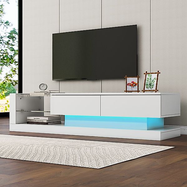 TV Schrank Weiss Hochglanz-TV-Schrank mit verstecktem Stauraum und LED-Bele günstig online kaufen