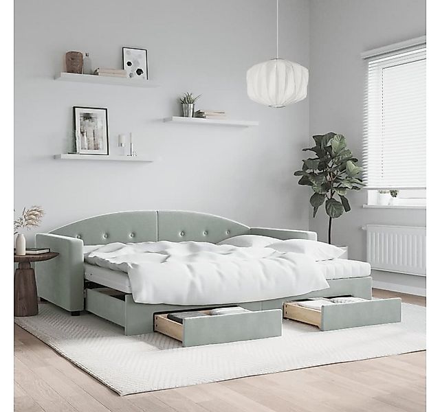 vidaXL Bett, Tagesbett Ausziehbar mit Schubladen Hellgrau 90x190 cm Samt günstig online kaufen