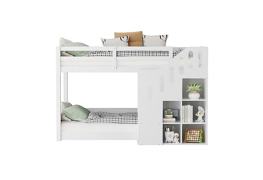 Flieks Etagenbett, Massivholz Kinderbett Hochbett 90x200cm mit Stauraumtrep günstig online kaufen