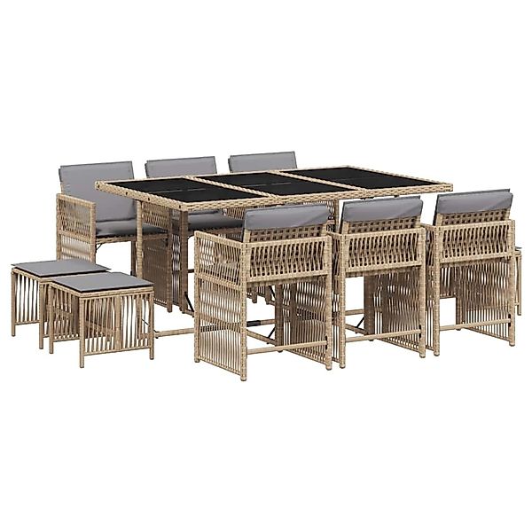 vidaXL 11-Tlg Garten-Essgruppe mit Kissen Beigemischung Poly Rattan 3211692 günstig online kaufen