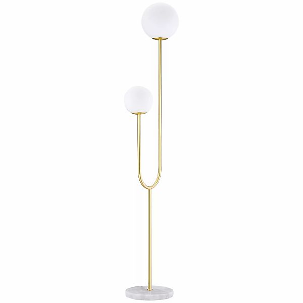 HOMCOM Stehlampe Metall Stehlampe Salon gold mit 2 Glaskugel-Lampenschirmen günstig online kaufen