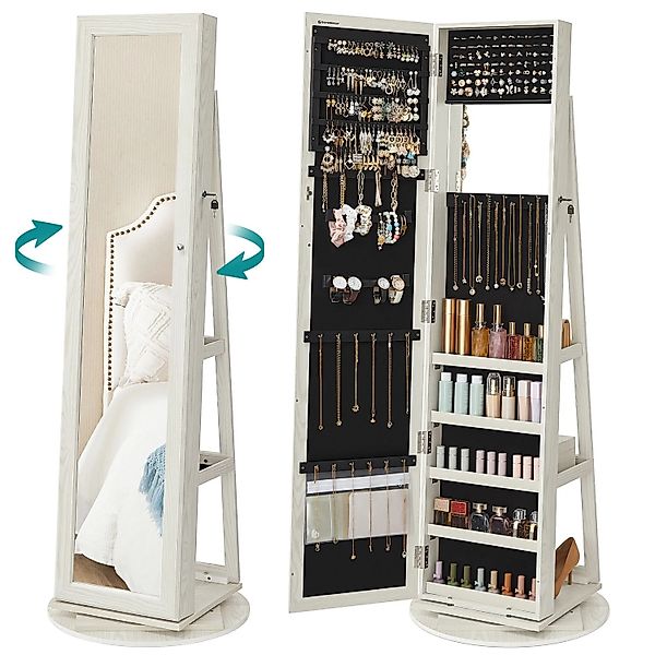 Songmics Schmuckschrank Berit Stehend 360 Grad Drehbar Weiß günstig online kaufen