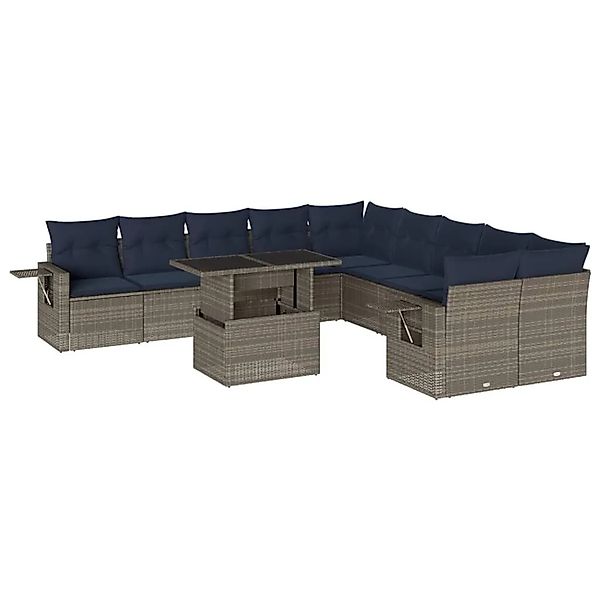 vidaXL 11-Tlg Gartensofa-Set mit Kissen Grau Polyrattan 3268171 günstig online kaufen