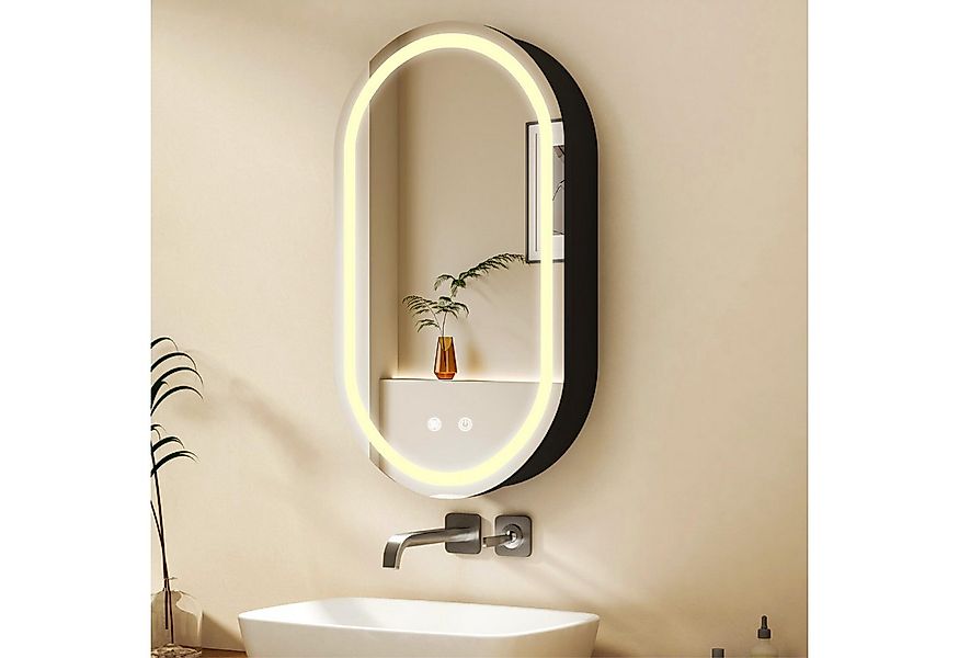 WDWRITTI Spiegelschrank Bad mit Beleuchtung Oval LED Badezimmerspiegelschra günstig online kaufen