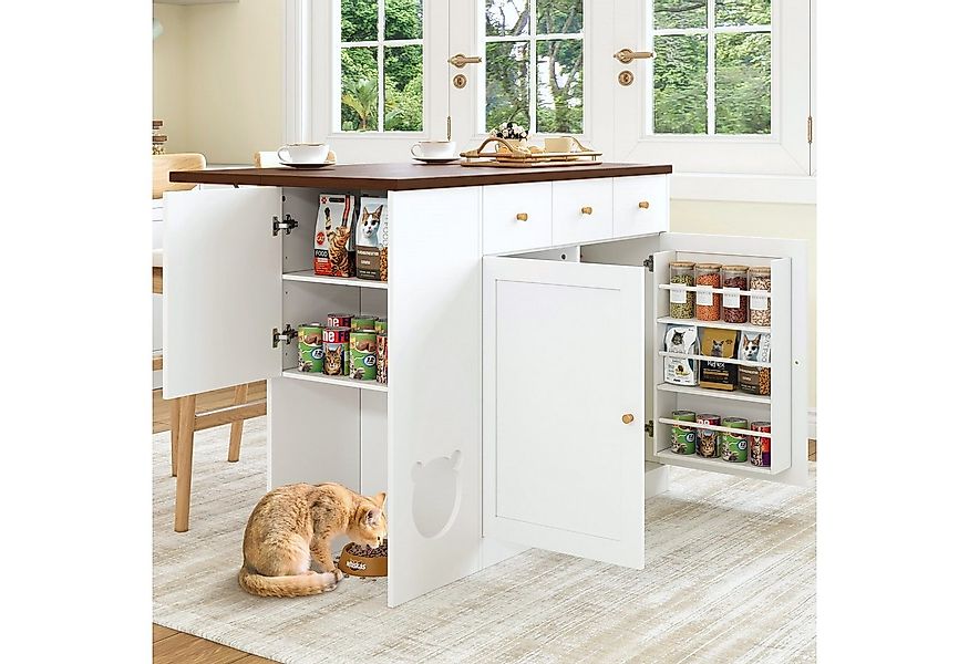 Flieks Kücheninsel mit erweiterbarer Arbeitsplatte, Schubladen und Türablag günstig online kaufen